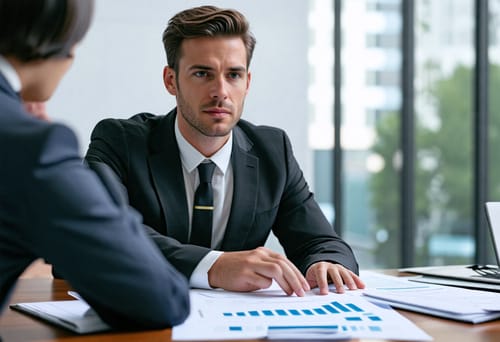 a lawyer at the office evaluating documents with a client