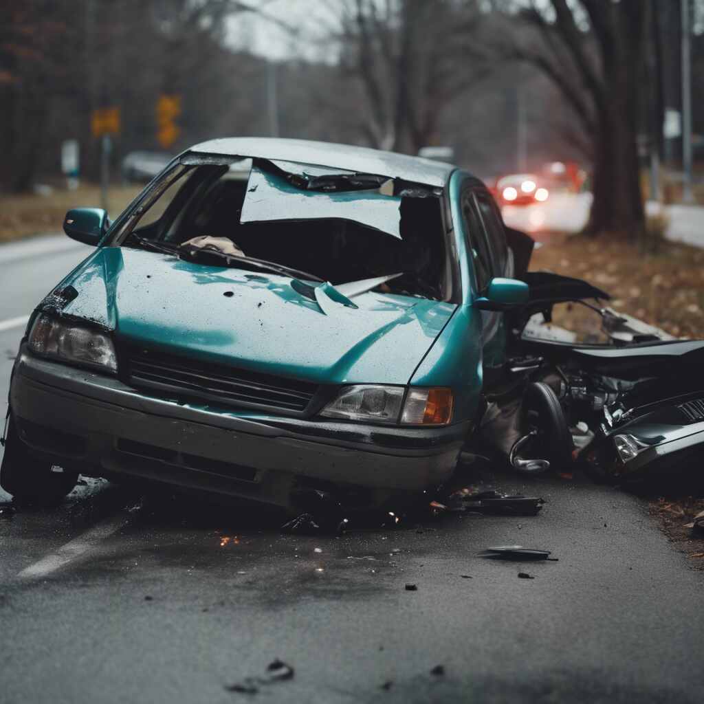 Car accident scene in Georgia with an uninsured motorist. 