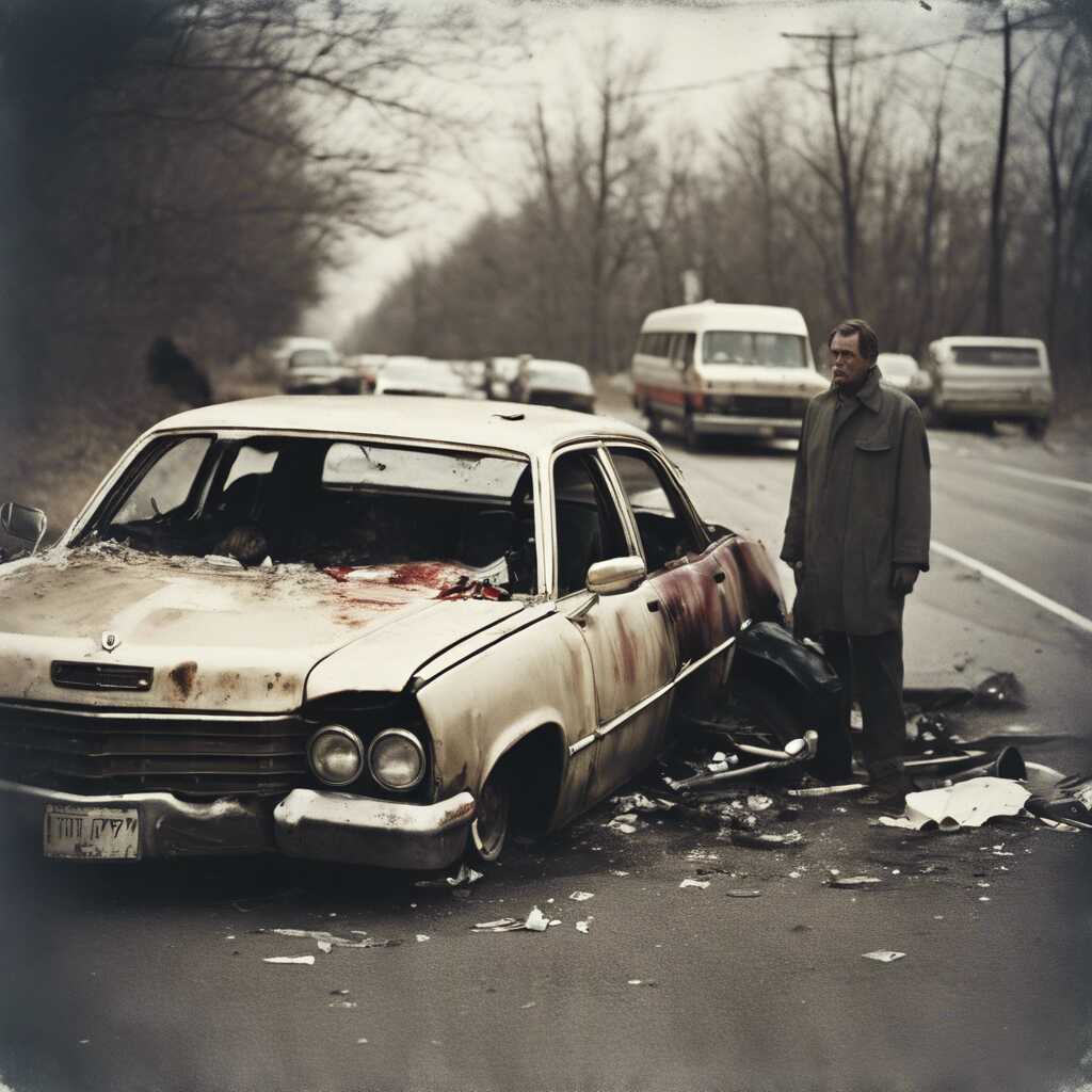 A man standing at the scene of a car accident totally confused about what to do