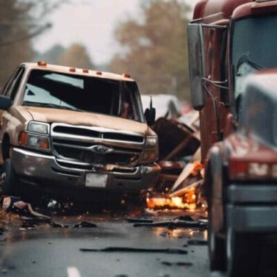 Truck accident scene in Georgia involving a truck and a Ford vehicle