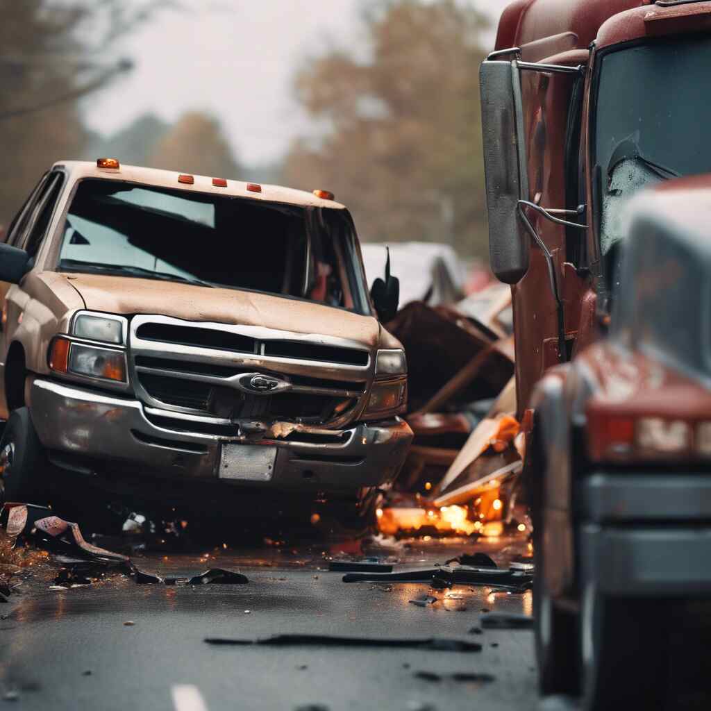 Truck accident scene in Georgia involving a truck and a Ford vehicle